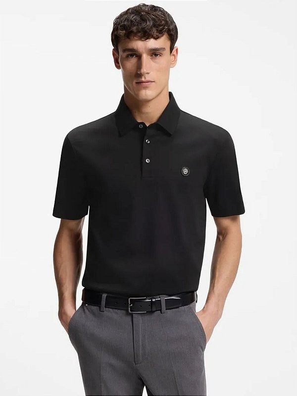 Polo Boss De Algodão Mercerizado Com Monograma Double B Preto