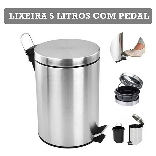 Cesto De Lixo 5lts 100% Inox C/ Pedal Banheiro E Cozinha -  https://www.123moveiss.com.br