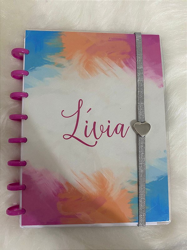 Caderno de Disco - Aquarela Rosa, Laranja e Azul