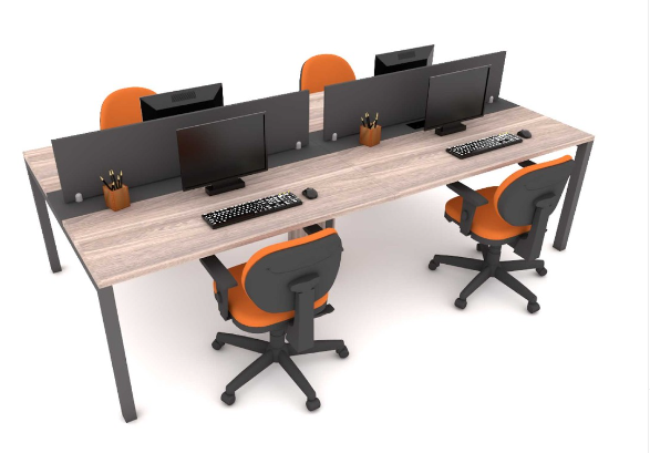 Plataforma Office 4lugares- 25mm- 1.40- Pe Metalico - Caixa Tomada e Calha- Homeoffice