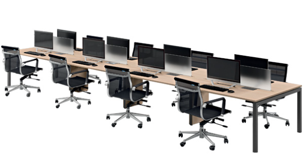 Plataforma Office 8 Lugares-25MM-1,60-Pé Metálico - Caixa para Tomadas e Calhas -HOMEOFFICE