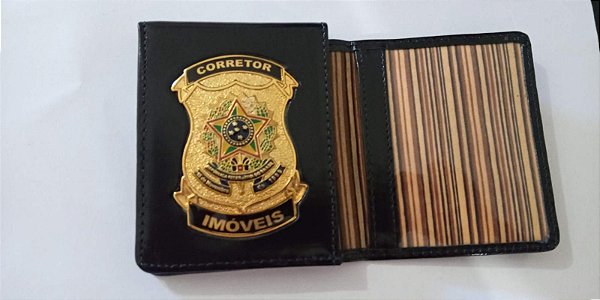 Carteira Porta Funcional  em couro com brasão - CORRETOR DE IMÓVEIS