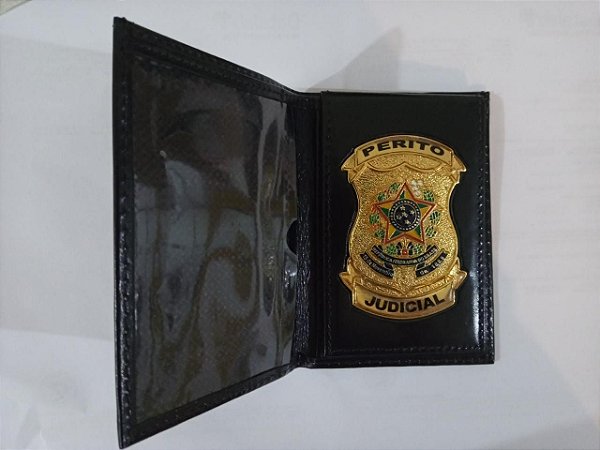 Carteira em couro com brasão PERITO JUDICIAL