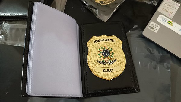 Carteira Porta Funcional em couro com brasão (brasão ) - Segurança Privada Cac