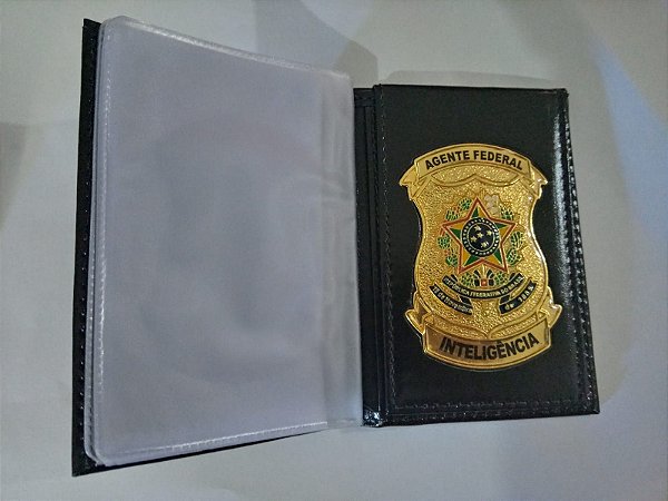 Carteira / Porta Funcional  em couro com brasão  -  Agente Inteligência