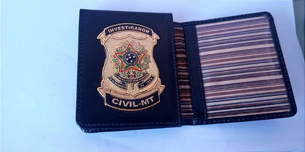 Carteira em couro com brasão - Investigador Civil - Colocamos a Sigla do seu Estado