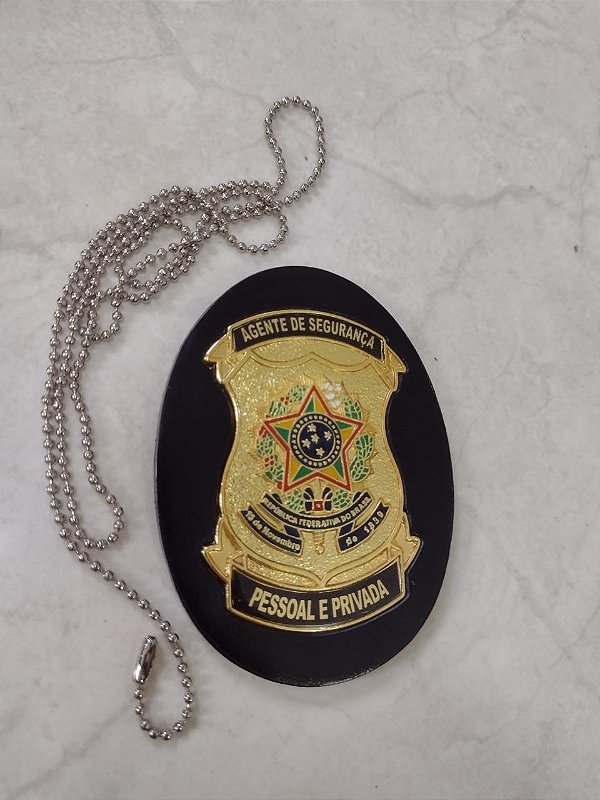 Distintivo Bolachão em Couro com Brasão - Agente de Segurança Pessoal e Privada