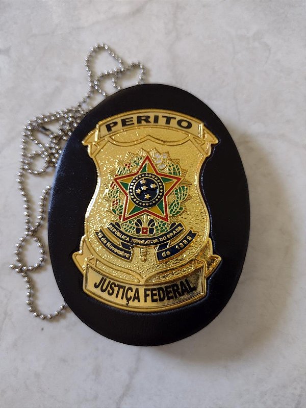 Distintivo Bolachão em Couro com Brasão - Perito  Justiça Federal