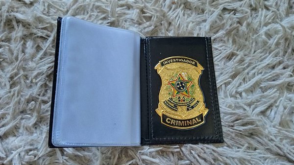 Carteira Porta Funcional  em couro com brasão  Investigador Criminal
