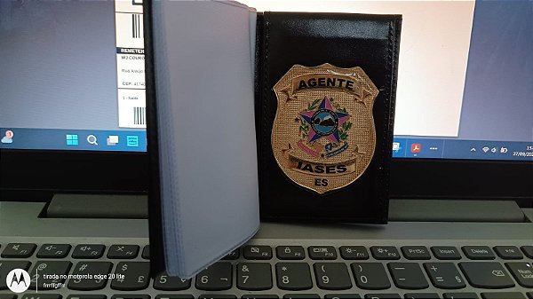 Carteira / Porta Funcional de couro com brasão - Agente Iases - ES
