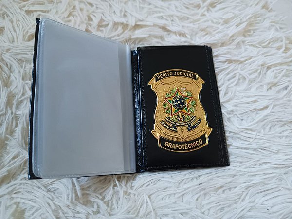 Carteira Porta Funcional  em couro com brasão Perito Judicial Grafotécnico