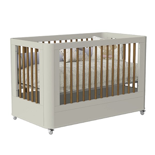 Berço que vira Mini Cama - Boom Wheels 2 em 1 com Rodízios - Areia / Savana