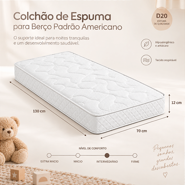 COLCHÃO DE ESPUMA PARA BERÇO AMERICANO