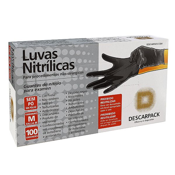 Luva nitrílica sem pó preta - Descarpack