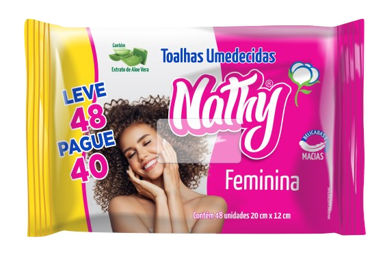 Lenços umedecidos femininos com aloe vera - Nathy (48 un)