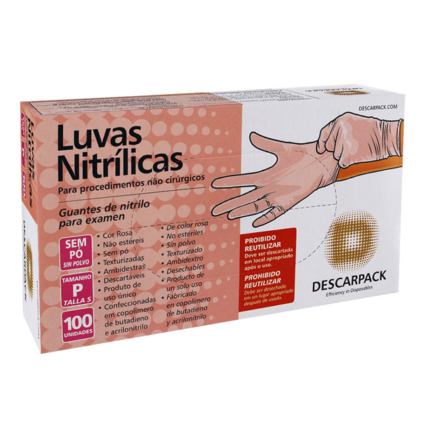 Luva nitrílica sem pó rosa - Descarpack  (20un)
