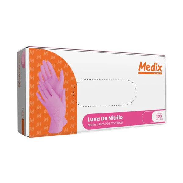 Luva nitrílica sem pó rosa - Medix (100un)