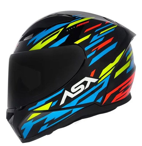 CAPACETE ASX CITY ARROW BRILHO PRETO/AZUL/AMARELO