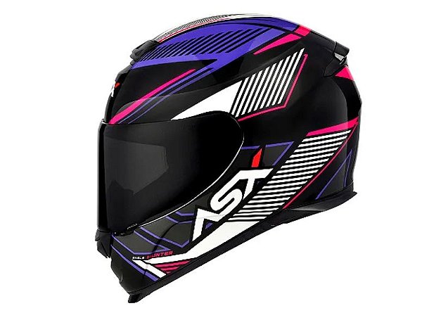 CAPACETE ASX EAGLE HUNTER BRILHO PRETO/BRANCO/LILAS
