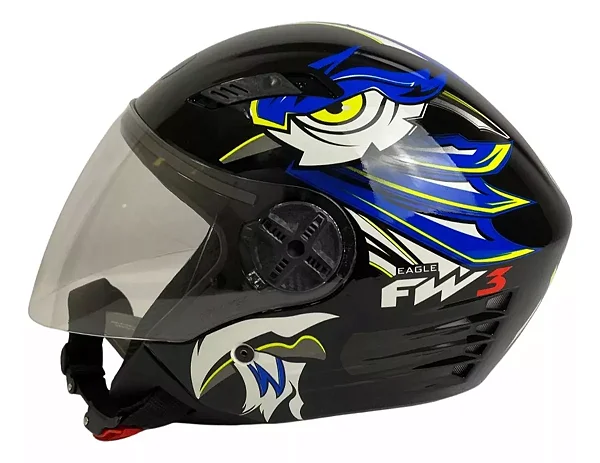 CAPACETE FW3 X OPEN EAGLE AZUL COM AMARELO