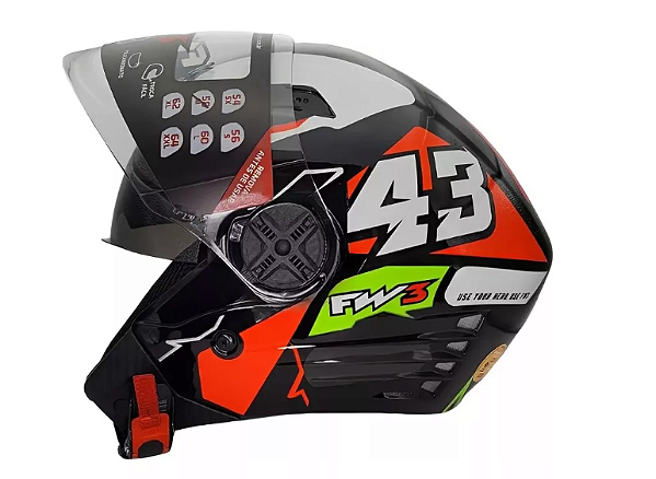 CAPACETE FW3 X OPEN UP 43 VERMELHO E VERDE C/ OCULOS