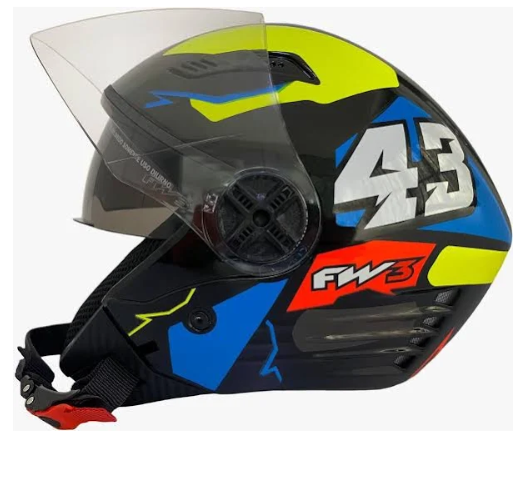 CAPACETE FW3 X OPEN UP 43 AMARELO E AZUL C/ OCLULOS