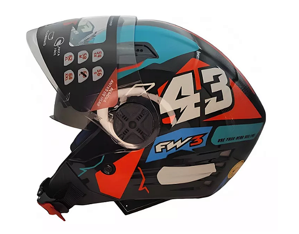 CAPACETE FW3 X OPEN UP 43 AZUL E VERMELHO