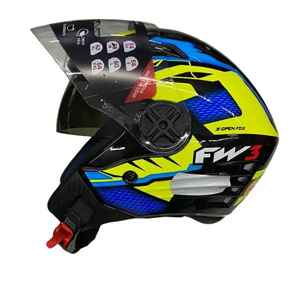 CAPACETE FW3 X OPEN UP FOX AMARELO COM AZUL C/ OCULOS