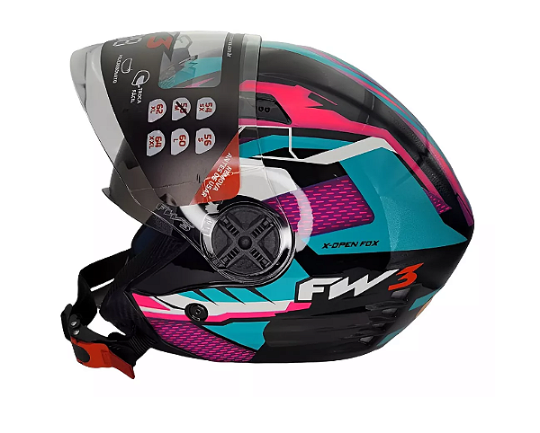 CAPACETE FW3 X OPEN UP FOX AZUL TIFFANY C/ OCULOS