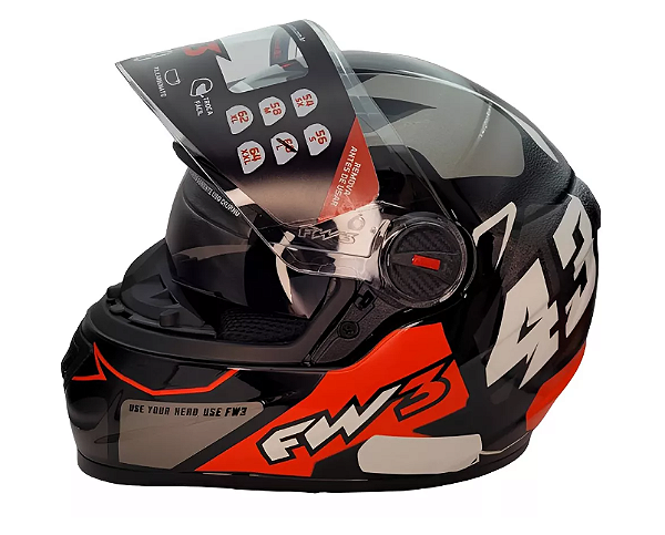 CAPACETE FW3 GTX 43 GRAFITE COM OCULOS