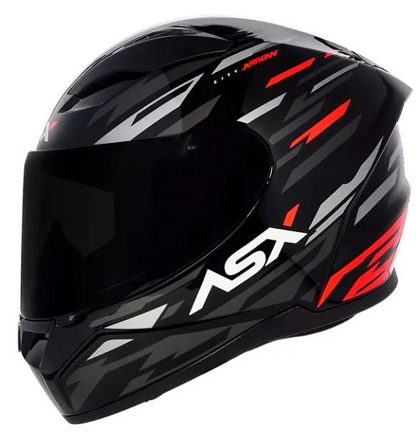 CAPACETE ASX CITY ARROW BRILHO PRETO/GRAFITE/VERMELHO