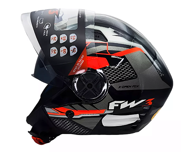CAPACETE FW3 X OPEN UP FOX GRAFITE COM VERMELHO C/ OCULOS