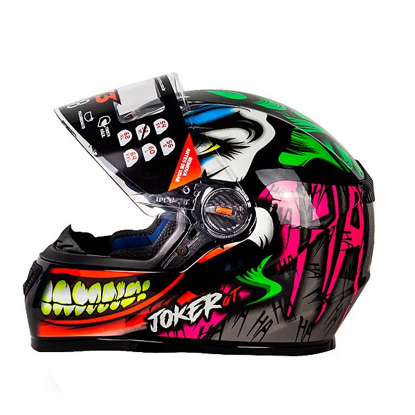 CAPACETE FW3 GTN JOKER PRETO BRILHANTE