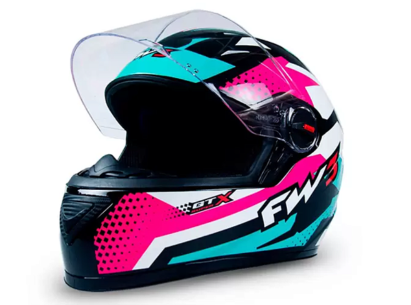 CAPACETE FW3 GTN SUPER AZUL TIFANNY COM ROSA E BRANCO