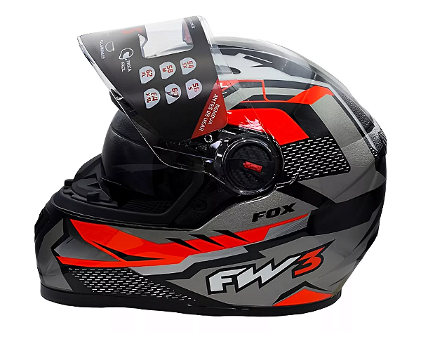 CAPACETE FW3 GTX FOX GRAFITE VERMELHO C/ OCULOS