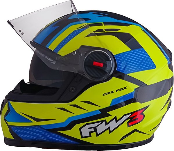 CAPACETE FW3 GTX FOX AMARELO AZUL COM OCULOS