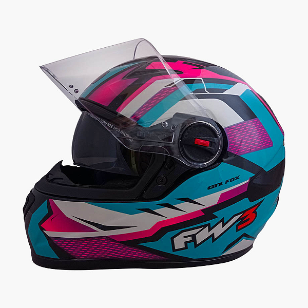 CAPACETE FW3 GTX FOX AZUL TIFANNY COM OCULOS