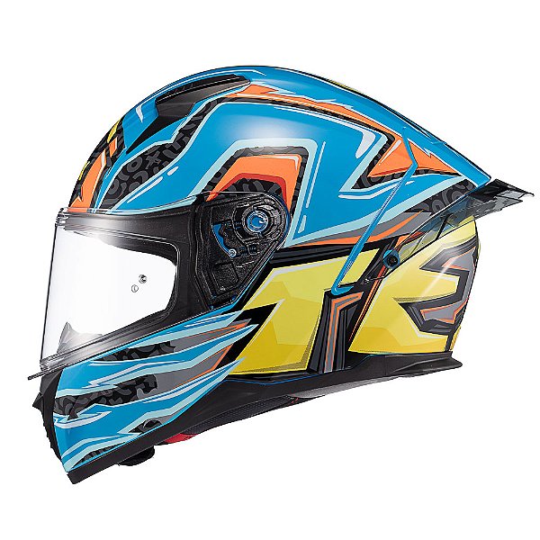 CAPACETE TEXX FECHA RAPTOR ARCADE AZU VERM AMARE BRILO