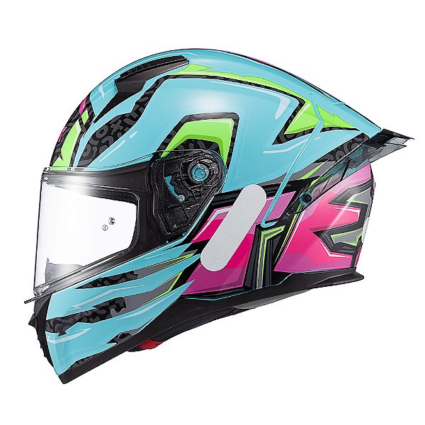 CAPACETE TEXX FECHA RAPTOR ARCADE AZU VERD ROS BRILO