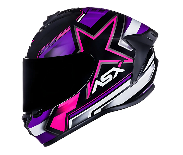 CAPACETE ASX DRAKEN PILOT BRILHO PRETO/LILAS/ROSA