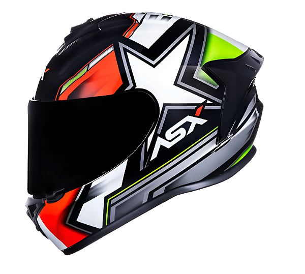 CAPACETE ASX DRAKEN PILOT BRILHO PRETO/VERMELHO/VERDE 56/S