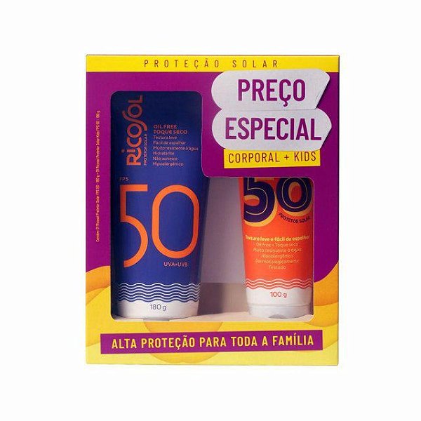 Kit Protetor Solar Corporal 180g + Protetor Solar para Criança Fps 50 100g Ricosol