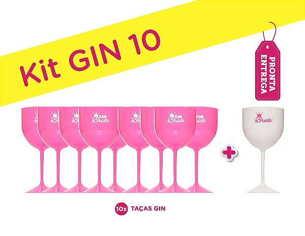 Kit 10 Taças Gin Bride Branca/Team Bride Rosa