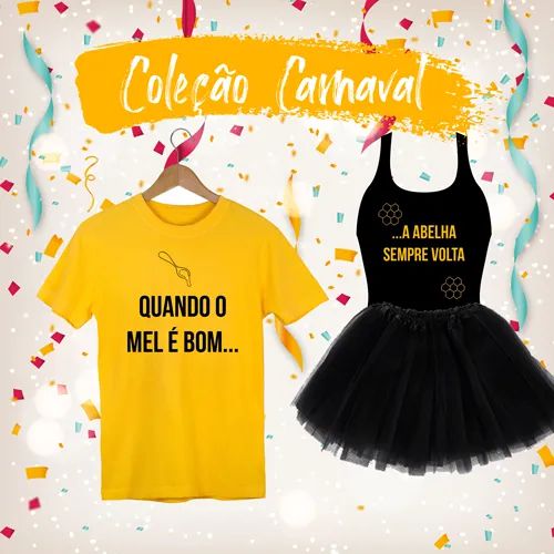 Kit Carnaval Abelhinha - 1 Camiseta 1 Body e 1 Saia Tule
