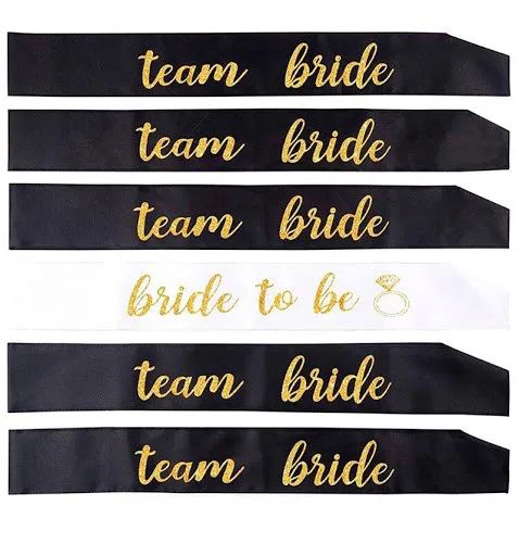 Kit 6 Faixas - 5 Team Bride Pretas e 1 Bride to Be Branca