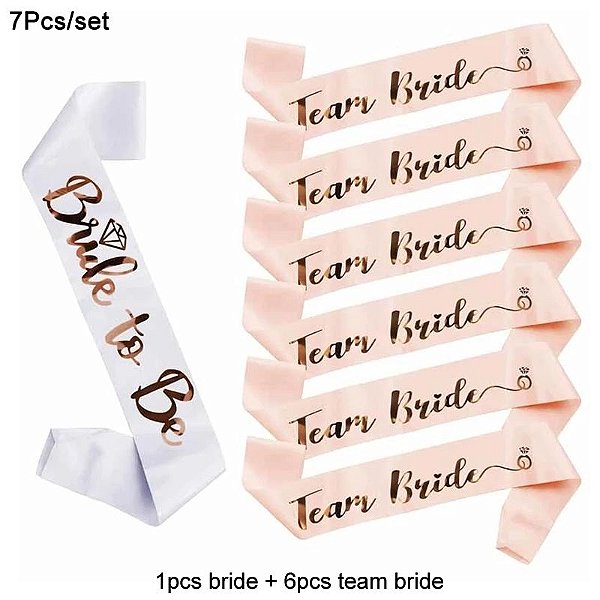 Kit 6 Faixas - 5 Team Bride Rose Gold E Bride Branca