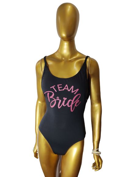 Body Tradicional Team Bride Preto Escrito em Rosa Outlet