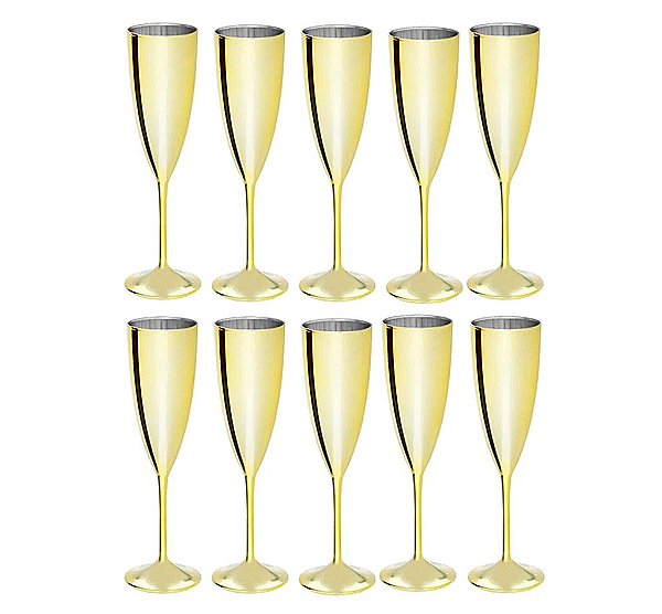 Kit 10 Taças de Champagne Lisa Metalizada Dourada