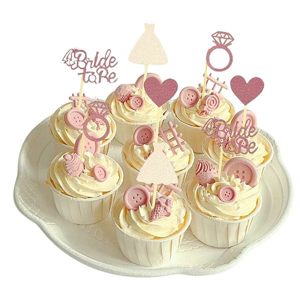 Topper de bolo e doce sortido - Decoração Elegante para Casamento e chá de lingerie (12 Peças)