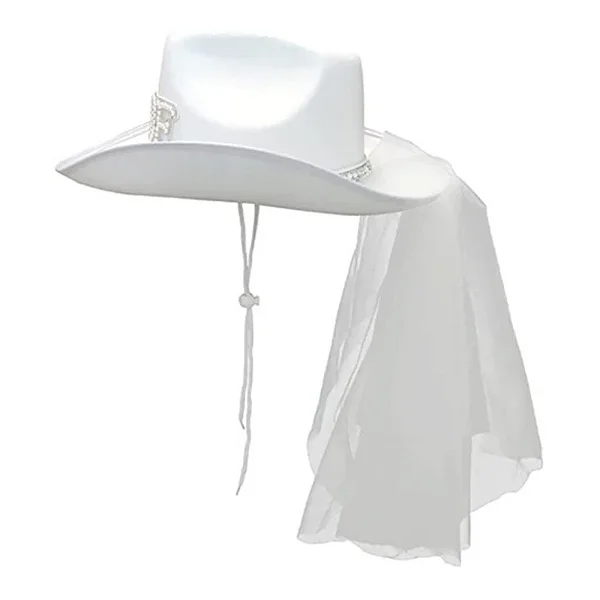Chapéu country cowboy boiadeira Bride com véu